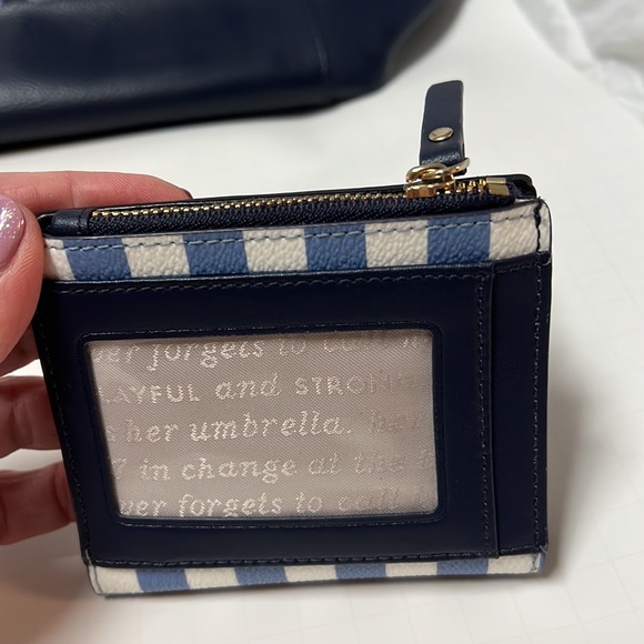 Kate Spade blue and white gingham tote and wallet. - Picture 4 of 9